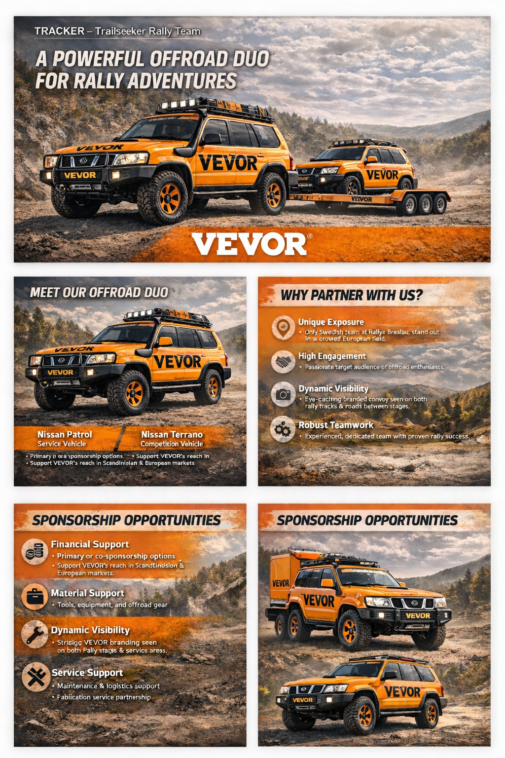 Vevor branding on TRACKER rally fleet — Race + service livery