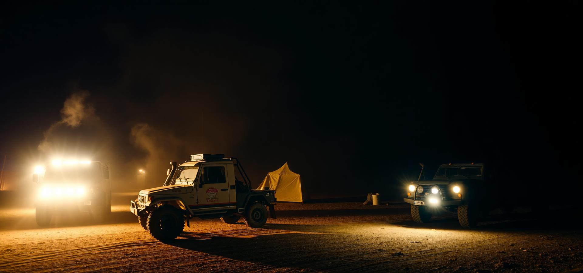 Rally bivouac at night